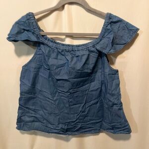 J. Crew Denim Blue Ruffle Off the Shoulder Blouse